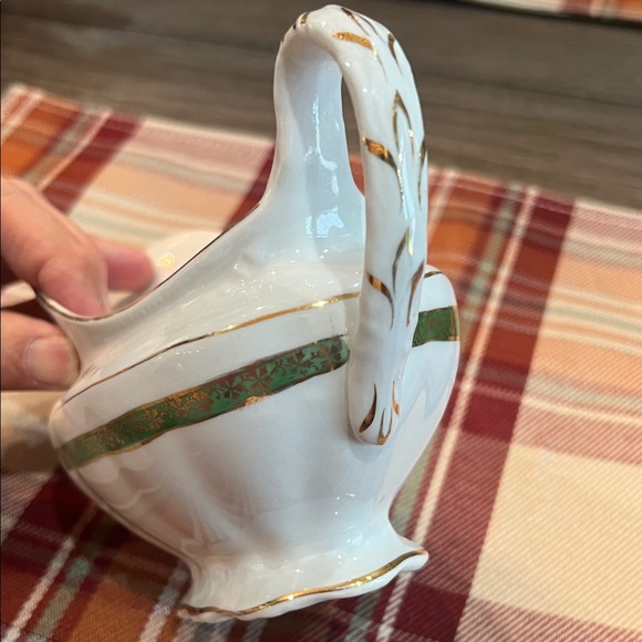 Edwin M. Knowles Gravy Boat White with Green & Gold Trim - Picture 12 of 16